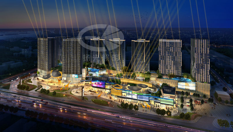 商業(yè)廣場泛光照明設(shè)計鳥瞰圖